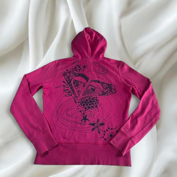 Roxy Tops - Roxy 2009 pink teal graphic full zip hooded sweater y2k vintage grunge skater